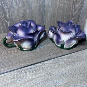 Vintage Porcelain Purple Midnight Blue Decorative Rose Flower Teapot Figurines